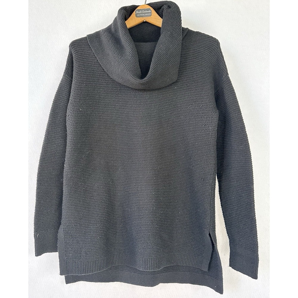 Loft Chenille Sweater Wool Blend Minimalist XS Petite Cowl Neck Black Soft